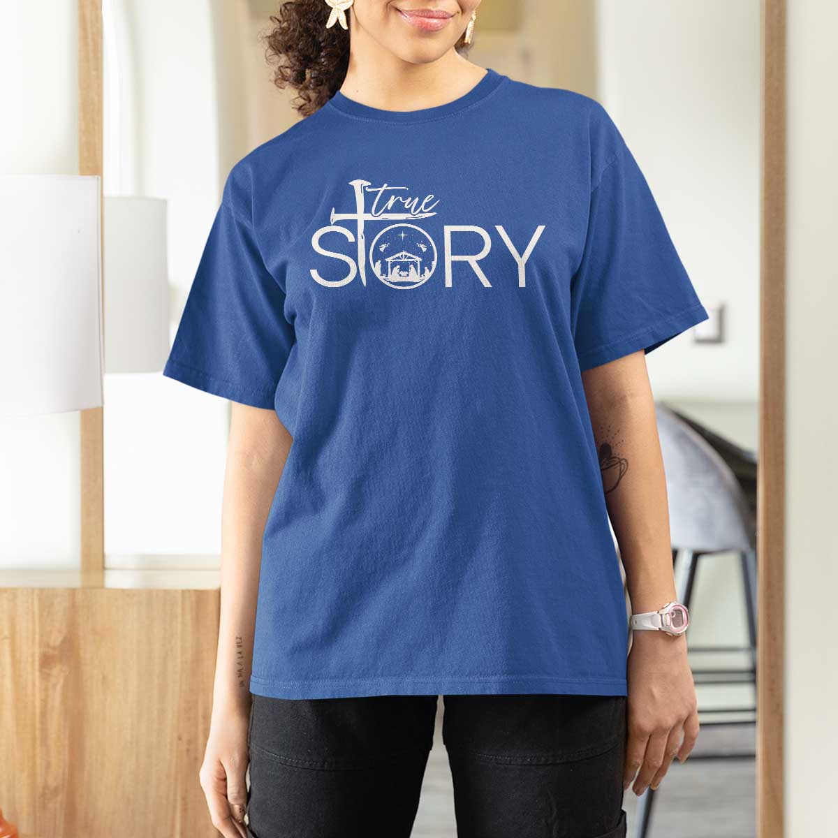 Christian True Story T Shirt For Women Nativity Scene Christmas Faith Cross Jesus Birth - Wonder Print Shop