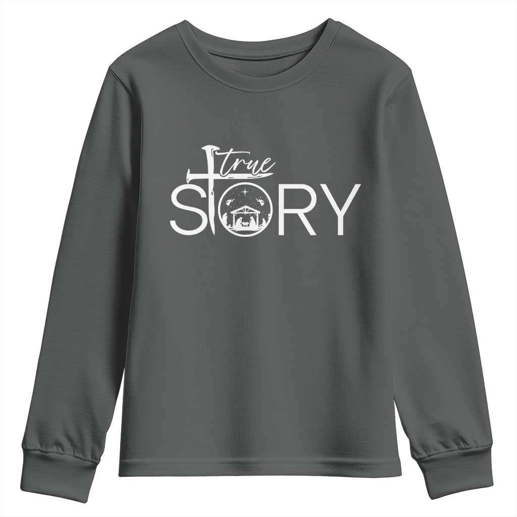 Christian True Story Youth Sweatshirt Nativity Scene Christmas Faith Cross Jesus Birth - Wonder Print Shop