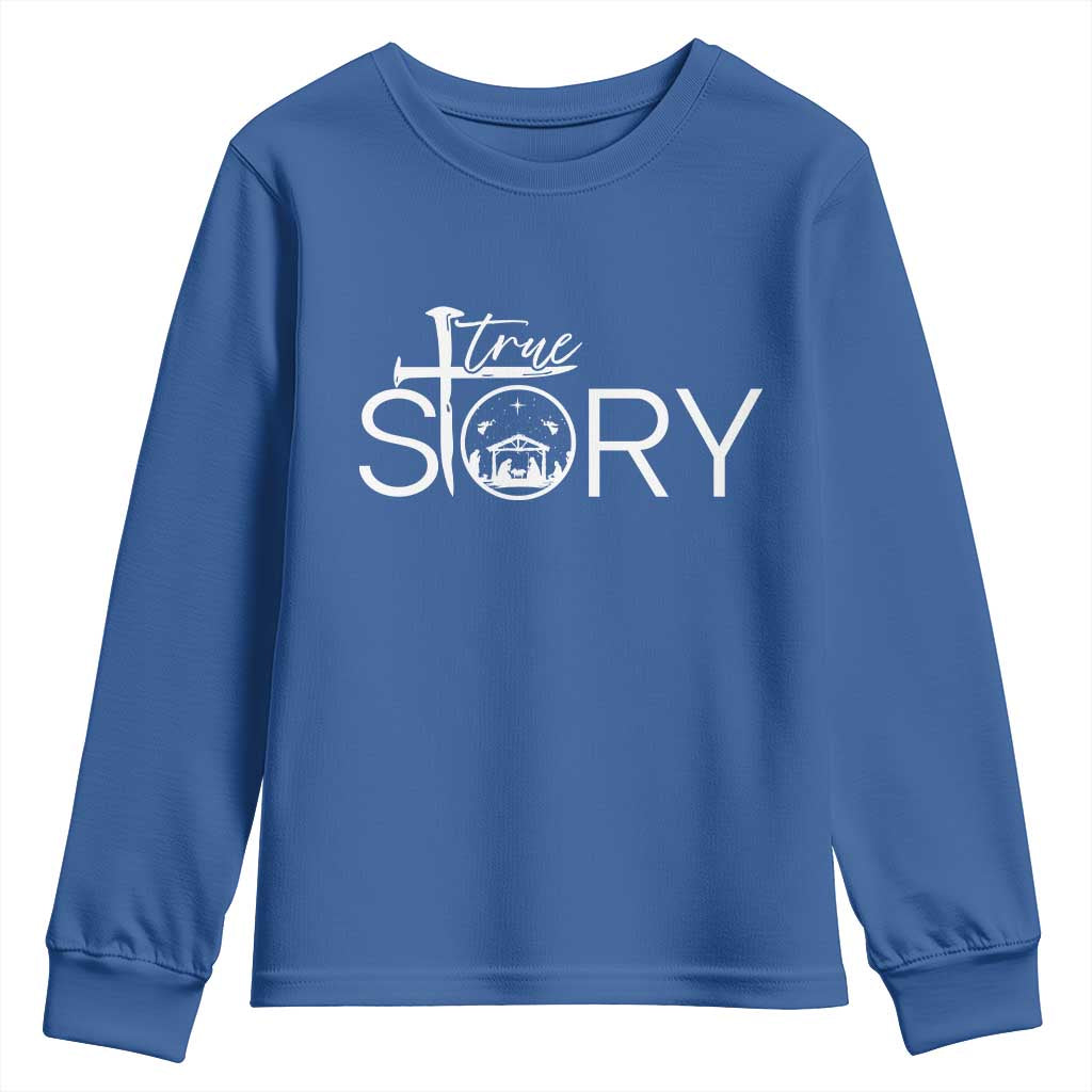 Christian True Story Youth Sweatshirt Nativity Scene Christmas Faith Cross Jesus Birth - Wonder Print Shop