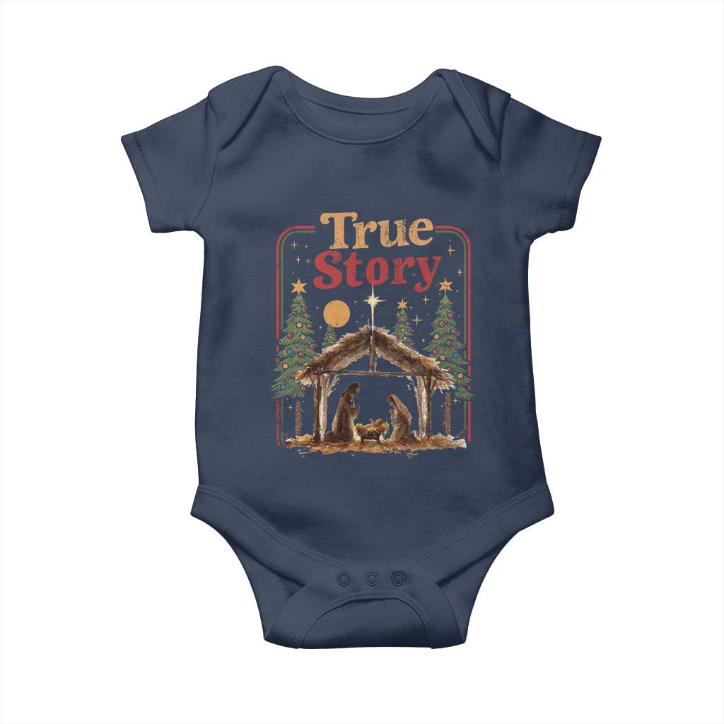 Vintage Nativity Scene Baby Onesie Christian Christmas True Story Jesus Birth - Wonder Print Shop