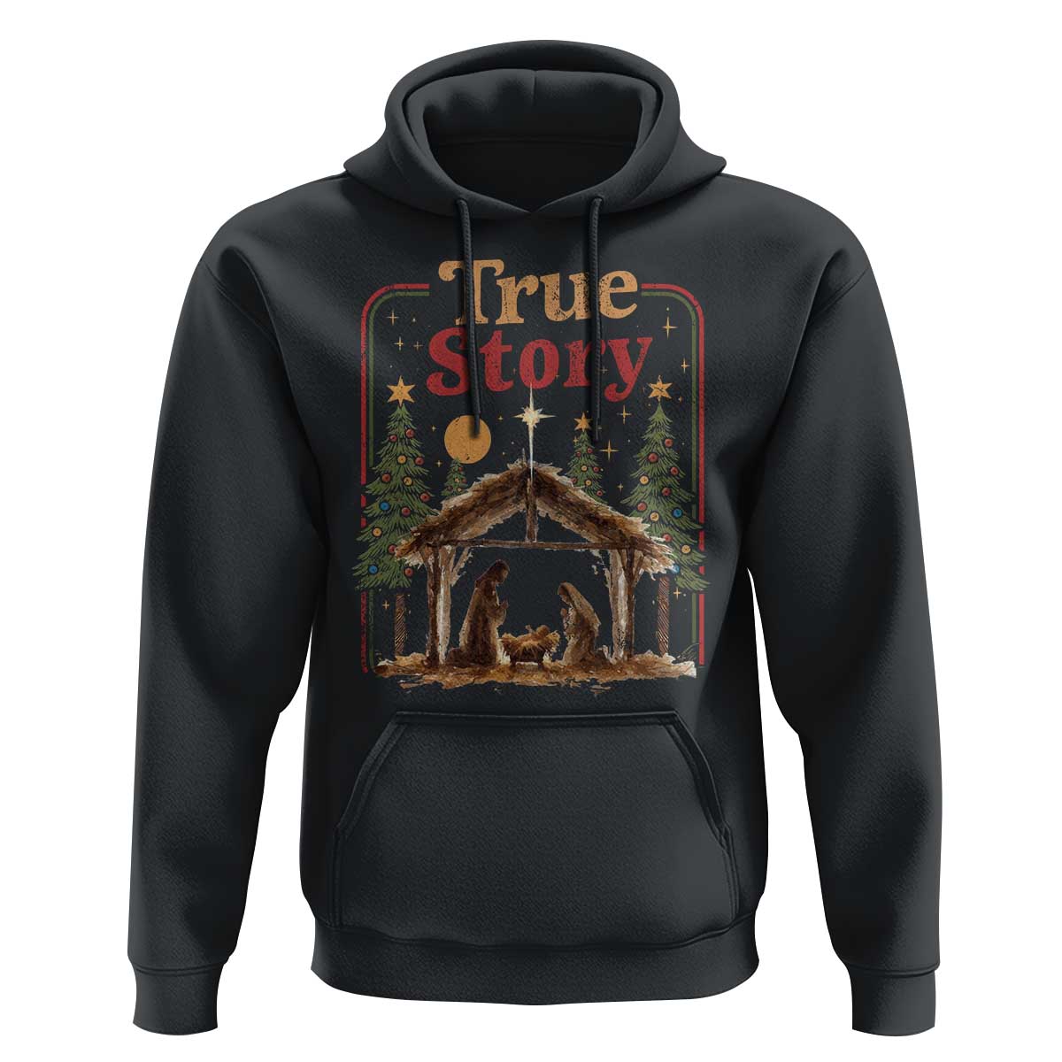 Vintage Nativity Scene Hoodie Christian Christmas True Story Jesus Birth - Wonder Print Shop