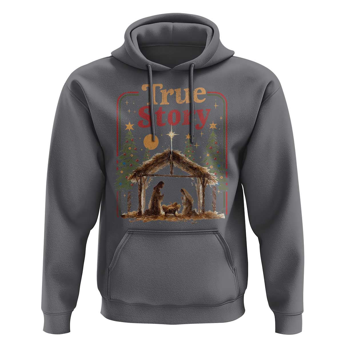 Vintage Nativity Scene Hoodie Christian Christmas True Story Jesus Birth - Wonder Print Shop