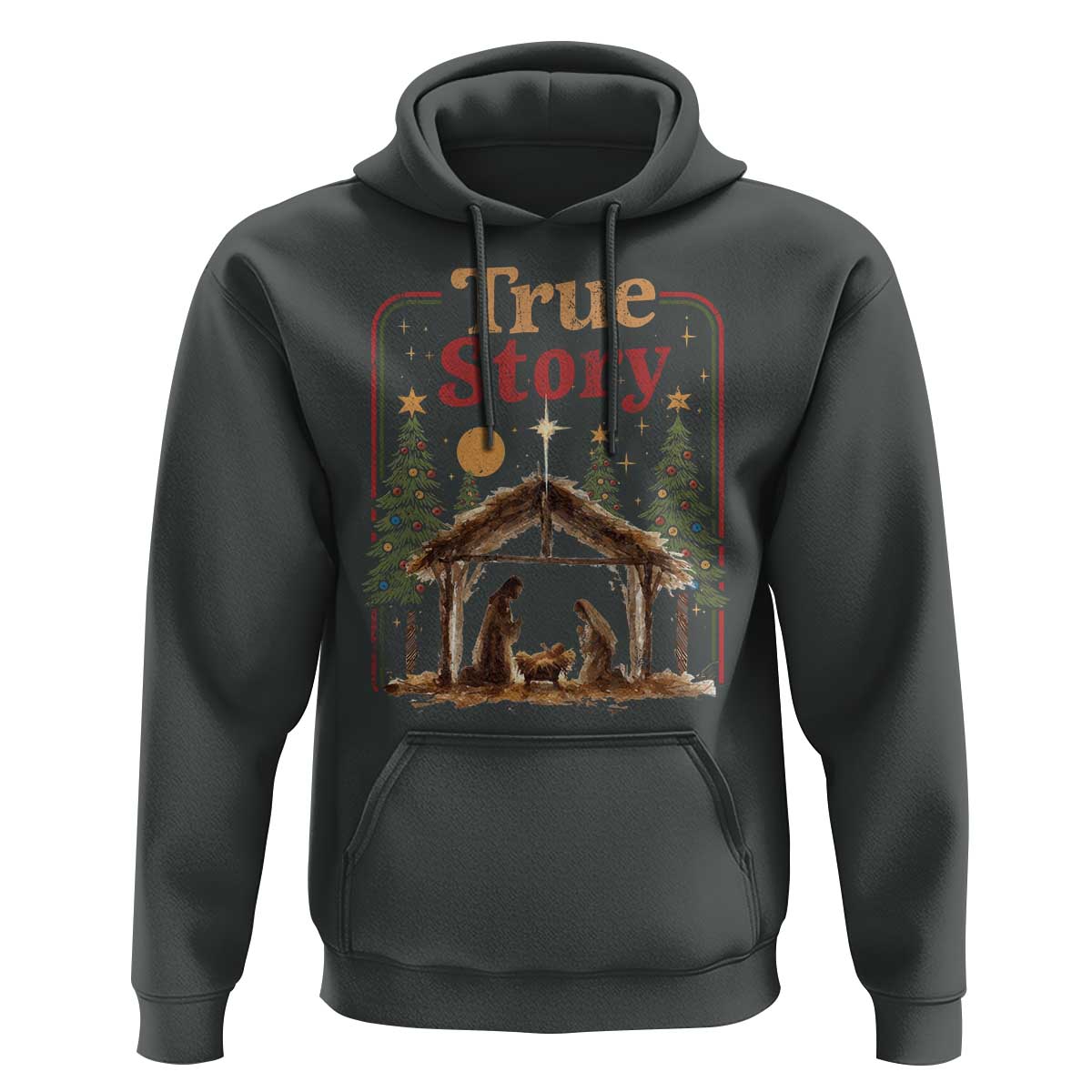Vintage Nativity Scene Hoodie Christian Christmas True Story Jesus Birth - Wonder Print Shop