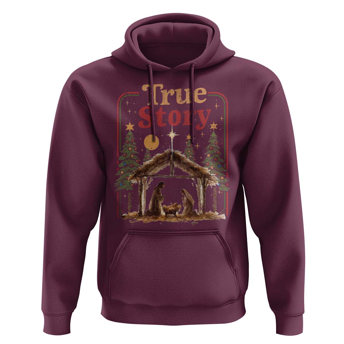 Vintage Nativity Scene Hoodie Christian Christmas True Story Jesus Birth - Wonder Print Shop