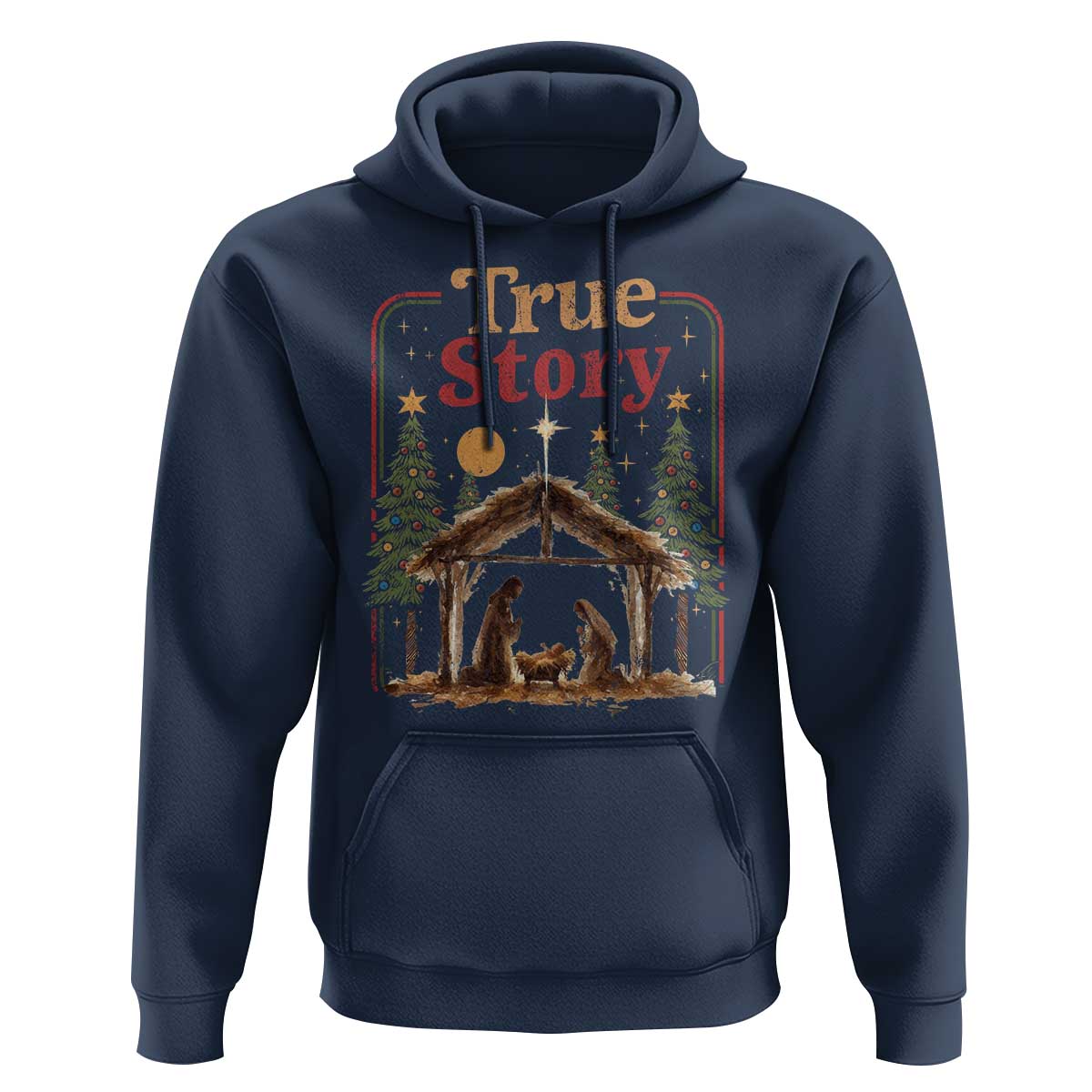 Vintage Nativity Scene Hoodie Christian Christmas True Story Jesus Birth - Wonder Print Shop