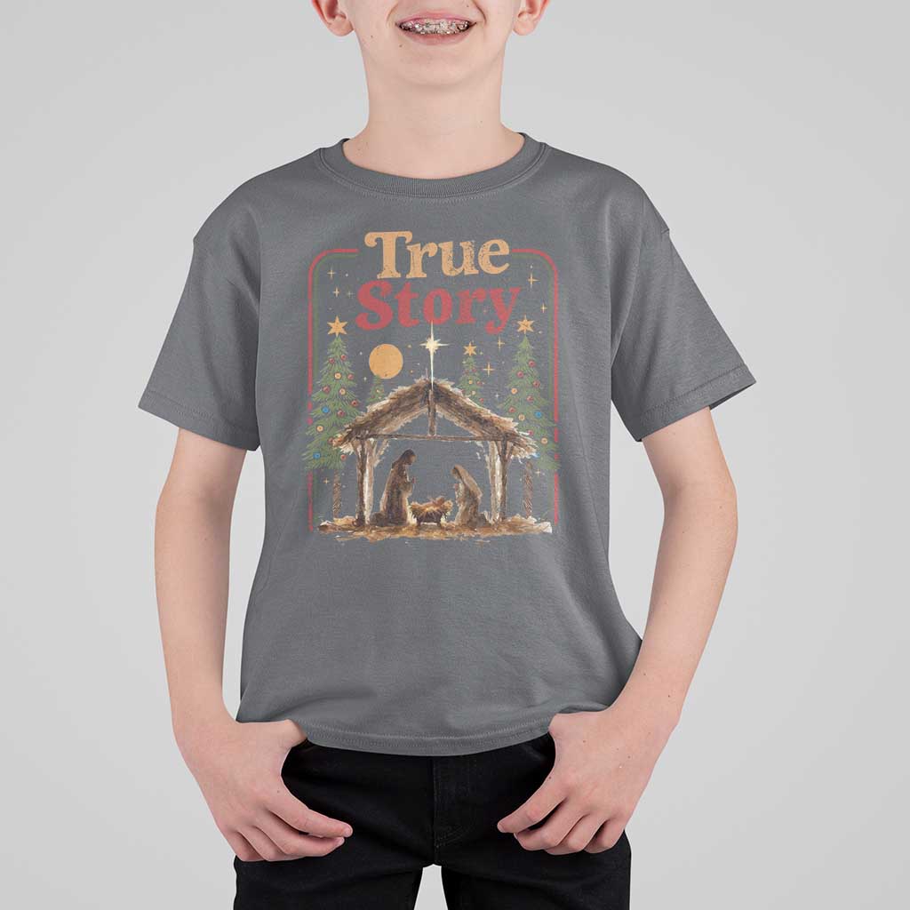 Vintage Nativity Scene T Shirt For Kid Christian Christmas True Story Jesus Birth - Wonder Print Shop