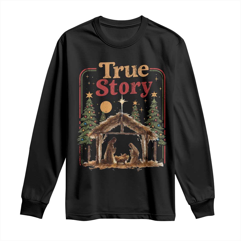 Vintage Nativity Scene Long Sleeve Shirt Christian Christmas True Story Jesus Birth - Wonder Print Shop