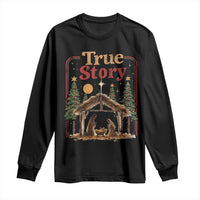 Vintage Nativity Scene Long Sleeve Shirt Christian Christmas True Story Jesus Birth - Wonder Print Shop