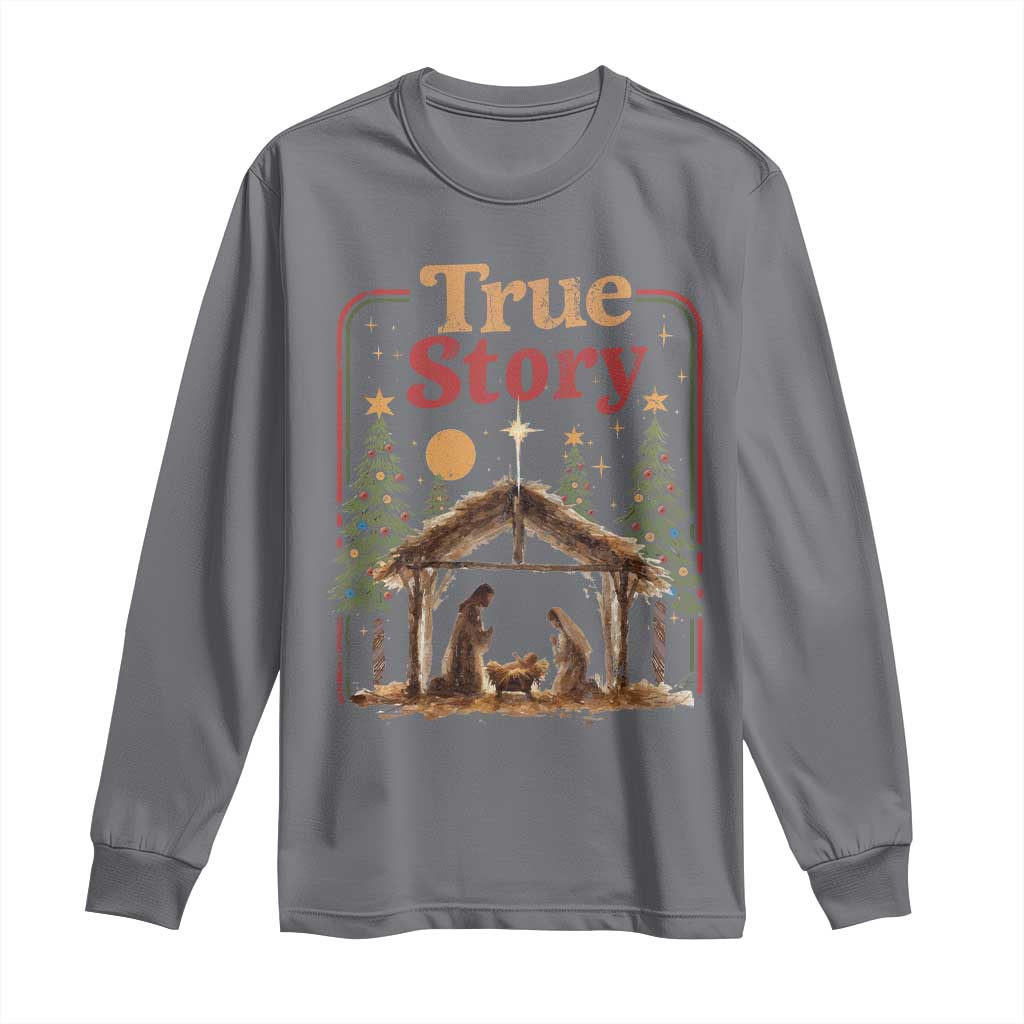 Vintage Nativity Scene Long Sleeve Shirt Christian Christmas True Story Jesus Birth - Wonder Print Shop