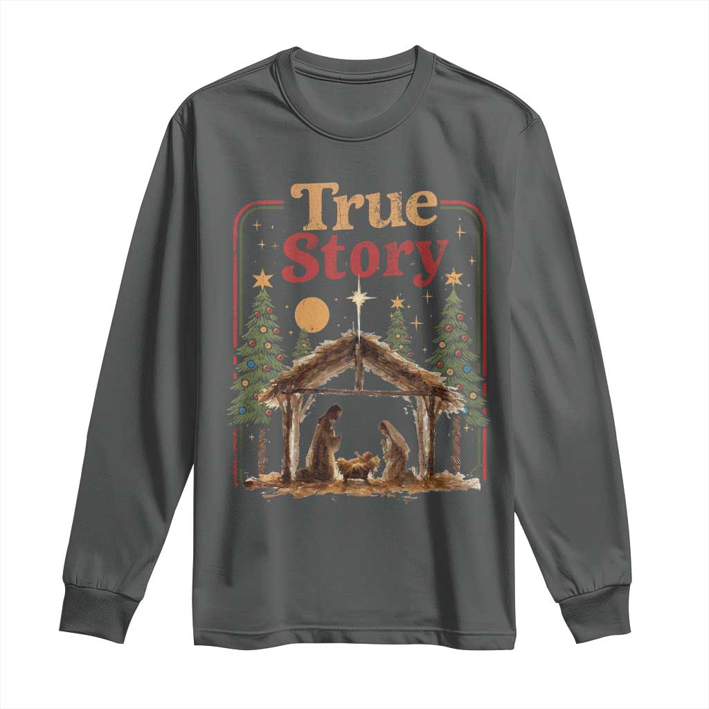 Vintage Nativity Scene Long Sleeve Shirt Christian Christmas True Story Jesus Birth - Wonder Print Shop