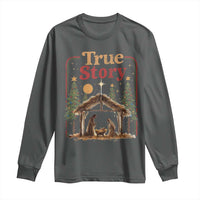 Vintage Nativity Scene Long Sleeve Shirt Christian Christmas True Story Jesus Birth - Wonder Print Shop