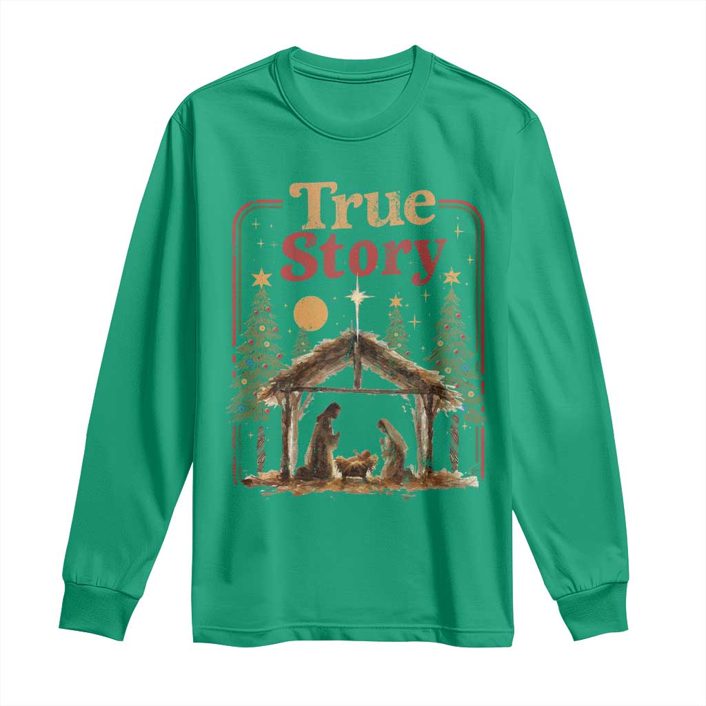 Vintage Nativity Scene Long Sleeve Shirt Christian Christmas True Story Jesus Birth - Wonder Print Shop