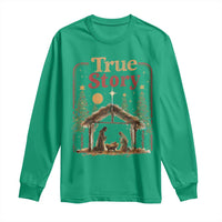 Vintage Nativity Scene Long Sleeve Shirt Christian Christmas True Story Jesus Birth - Wonder Print Shop