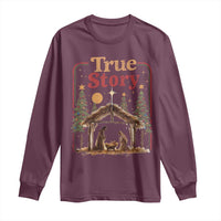 Vintage Nativity Scene Long Sleeve Shirt Christian Christmas True Story Jesus Birth - Wonder Print Shop