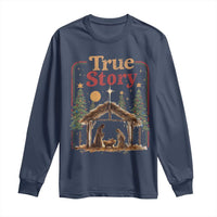 Vintage Nativity Scene Long Sleeve Shirt Christian Christmas True Story Jesus Birth - Wonder Print Shop