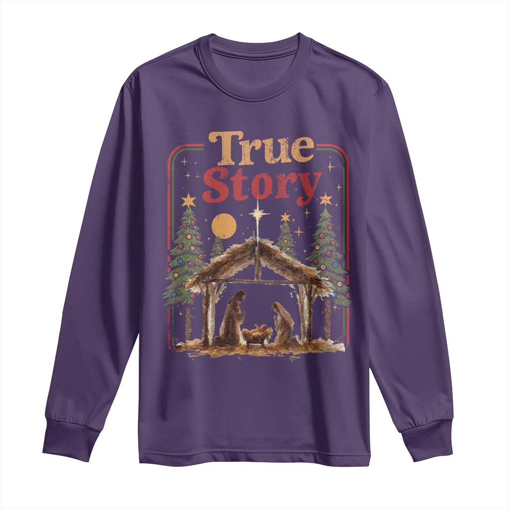 Vintage Nativity Scene Long Sleeve Shirt Christian Christmas True Story Jesus Birth - Wonder Print Shop