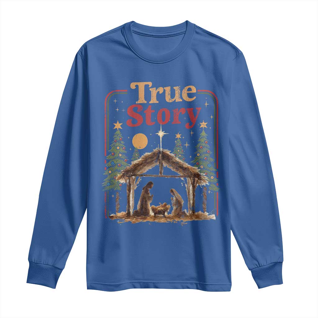 Vintage Nativity Scene Long Sleeve Shirt Christian Christmas True Story Jesus Birth - Wonder Print Shop