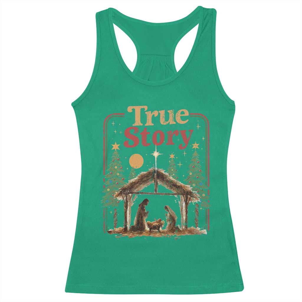Vintage Nativity Scene Racerback Tank Top Christian Christmas True Story Jesus Birth - Wonder Print Shop