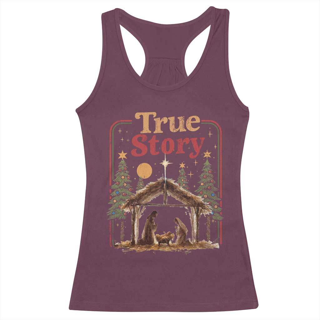 Vintage Nativity Scene Racerback Tank Top Christian Christmas True Story Jesus Birth - Wonder Print Shop