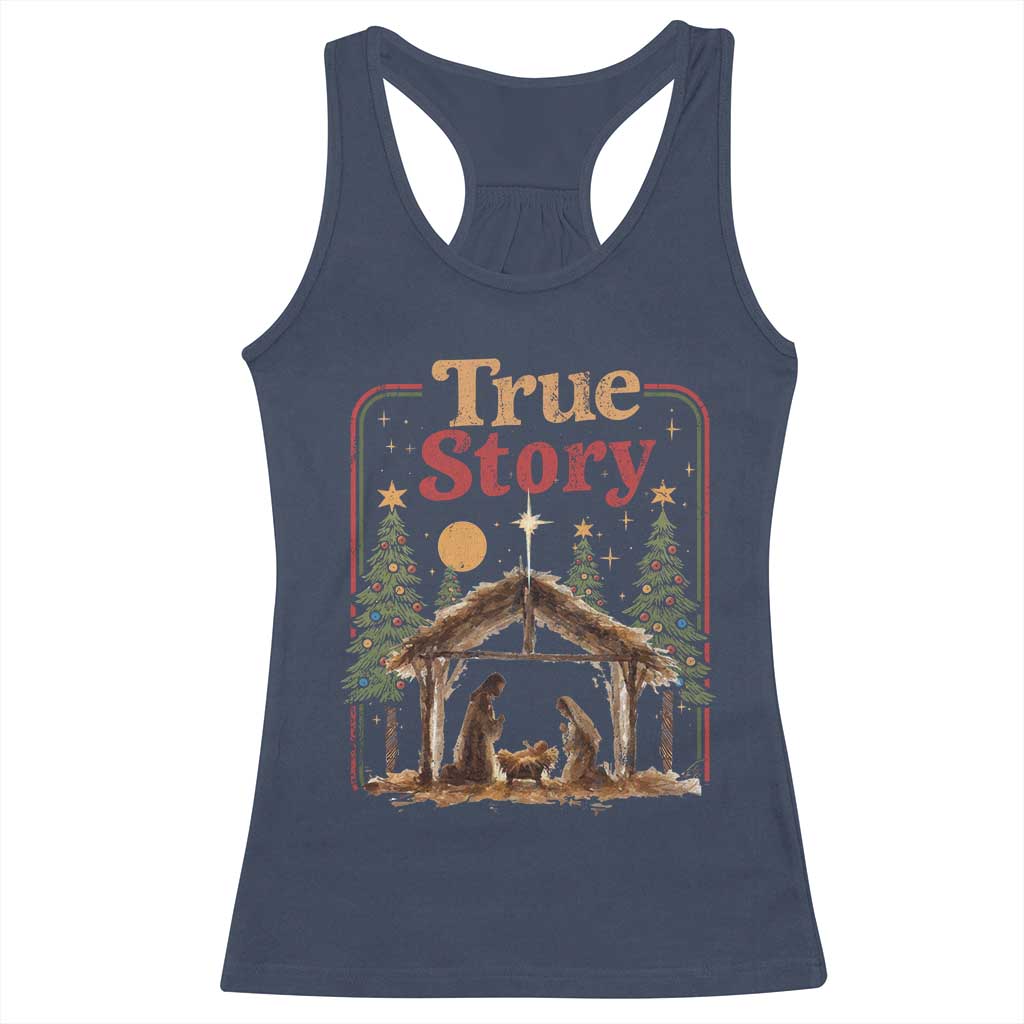 Vintage Nativity Scene Racerback Tank Top Christian Christmas True Story Jesus Birth - Wonder Print Shop