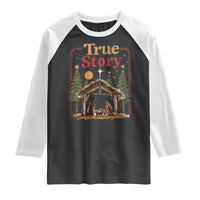 Vintage Nativity Scene Raglan Shirt Christian Christmas True Story Jesus Birth - Wonder Print Shop