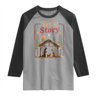 Vintage Nativity Scene Raglan Shirt Christian Christmas True Story Jesus Birth - Wonder Print Shop