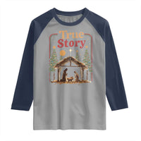 Vintage Nativity Scene Raglan Shirt Christian Christmas True Story Jesus Birth - Wonder Print Shop