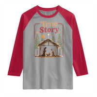 Vintage Nativity Scene Raglan Shirt Christian Christmas True Story Jesus Birth - Wonder Print Shop