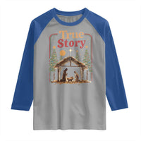 Vintage Nativity Scene Raglan Shirt Christian Christmas True Story Jesus Birth - Wonder Print Shop