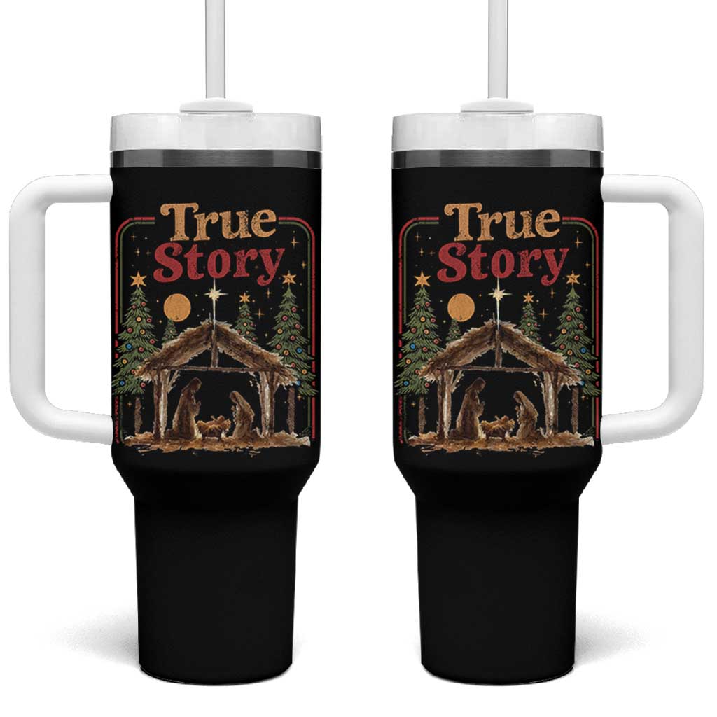 Vintage Nativity Scene Tumbler With Handle Christian Christmas True Story Jesus Birth - Wonder Print Shop
