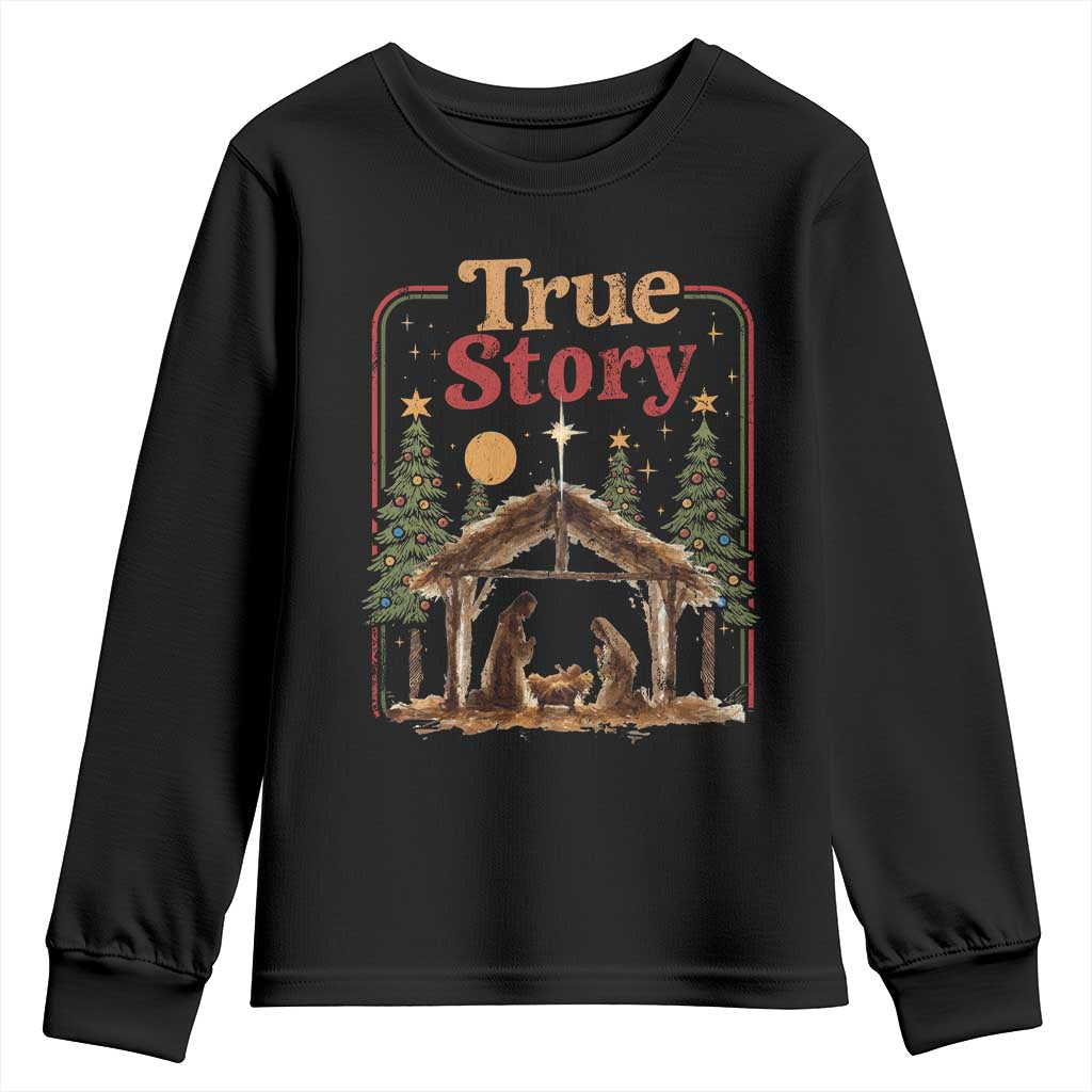 Vintage Nativity Scene Youth Sweatshirt Christian Christmas True Story Jesus Birth - Wonder Print Shop