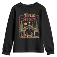 Vintage Nativity Scene Youth Sweatshirt Christian Christmas True Story Jesus Birth - Wonder Print Shop