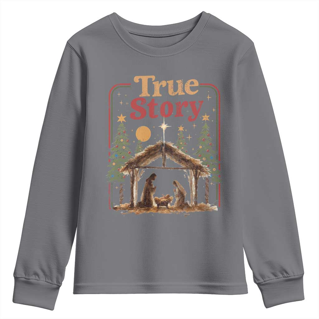 Vintage Nativity Scene Youth Sweatshirt Christian Christmas True Story Jesus Birth - Wonder Print Shop
