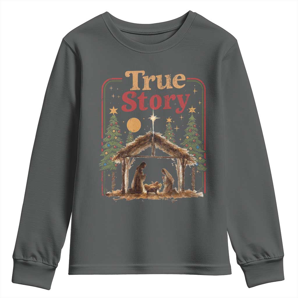 Vintage Nativity Scene Youth Sweatshirt Christian Christmas True Story Jesus Birth - Wonder Print Shop