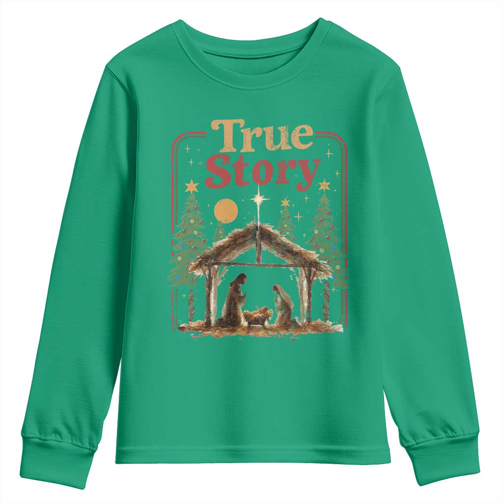 Vintage Nativity Scene Youth Sweatshirt Christian Christmas True Story Jesus Birth - Wonder Print Shop