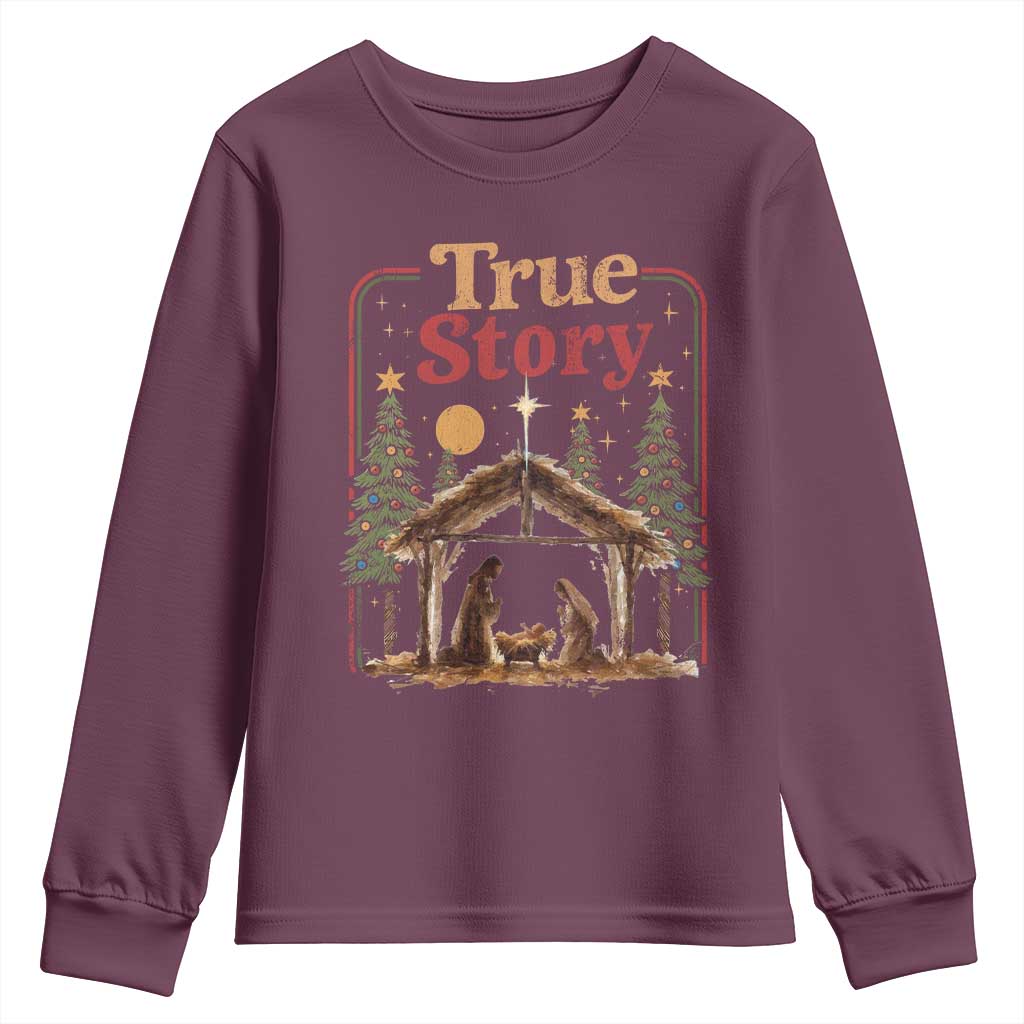 Vintage Nativity Scene Youth Sweatshirt Christian Christmas True Story Jesus Birth - Wonder Print Shop