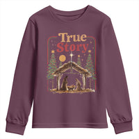 Vintage Nativity Scene Youth Sweatshirt Christian Christmas True Story Jesus Birth - Wonder Print Shop