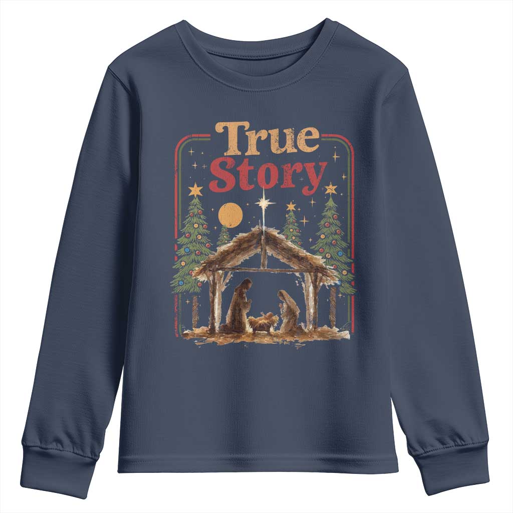 Vintage Nativity Scene Youth Sweatshirt Christian Christmas True Story Jesus Birth - Wonder Print Shop