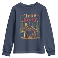 Vintage Nativity Scene Youth Sweatshirt Christian Christmas True Story Jesus Birth - Wonder Print Shop