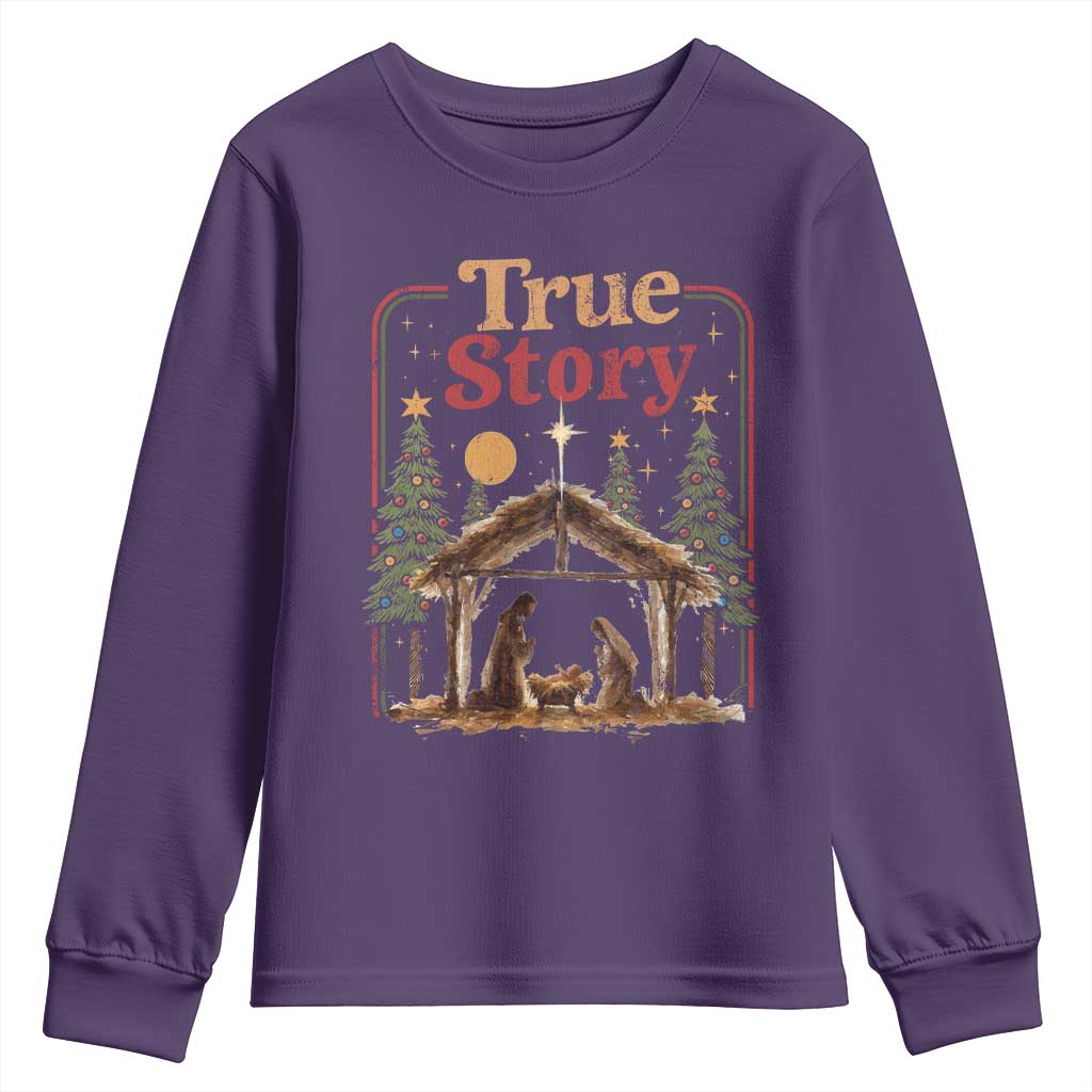 Vintage Nativity Scene Youth Sweatshirt Christian Christmas True Story Jesus Birth - Wonder Print Shop
