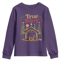 Vintage Nativity Scene Youth Sweatshirt Christian Christmas True Story Jesus Birth - Wonder Print Shop