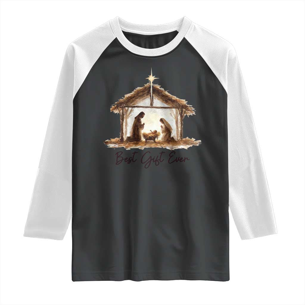 Nativity Scene Raglan Shirt Christian Christmas Jesus Best Gift Ever - Wonder Print Shop