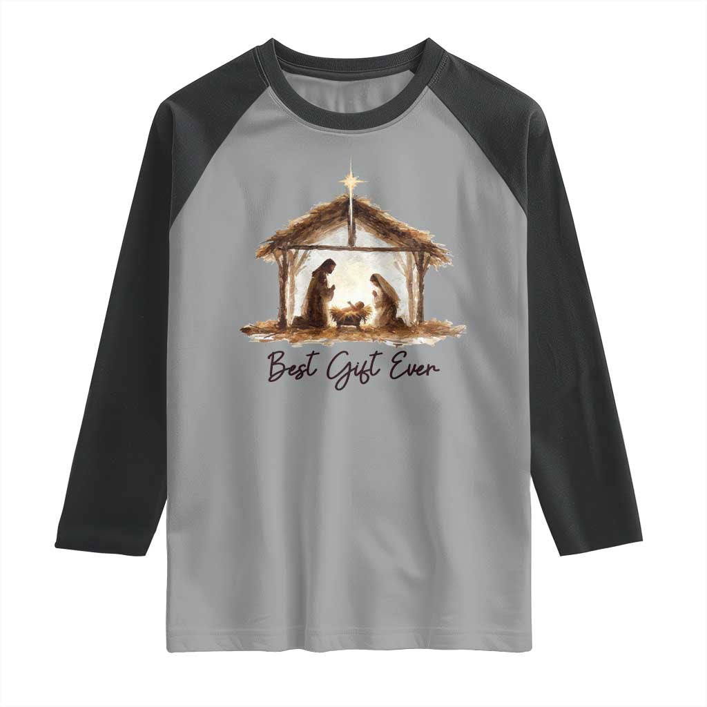 Nativity Scene Raglan Shirt Christian Christmas Jesus Best Gift Ever - Wonder Print Shop