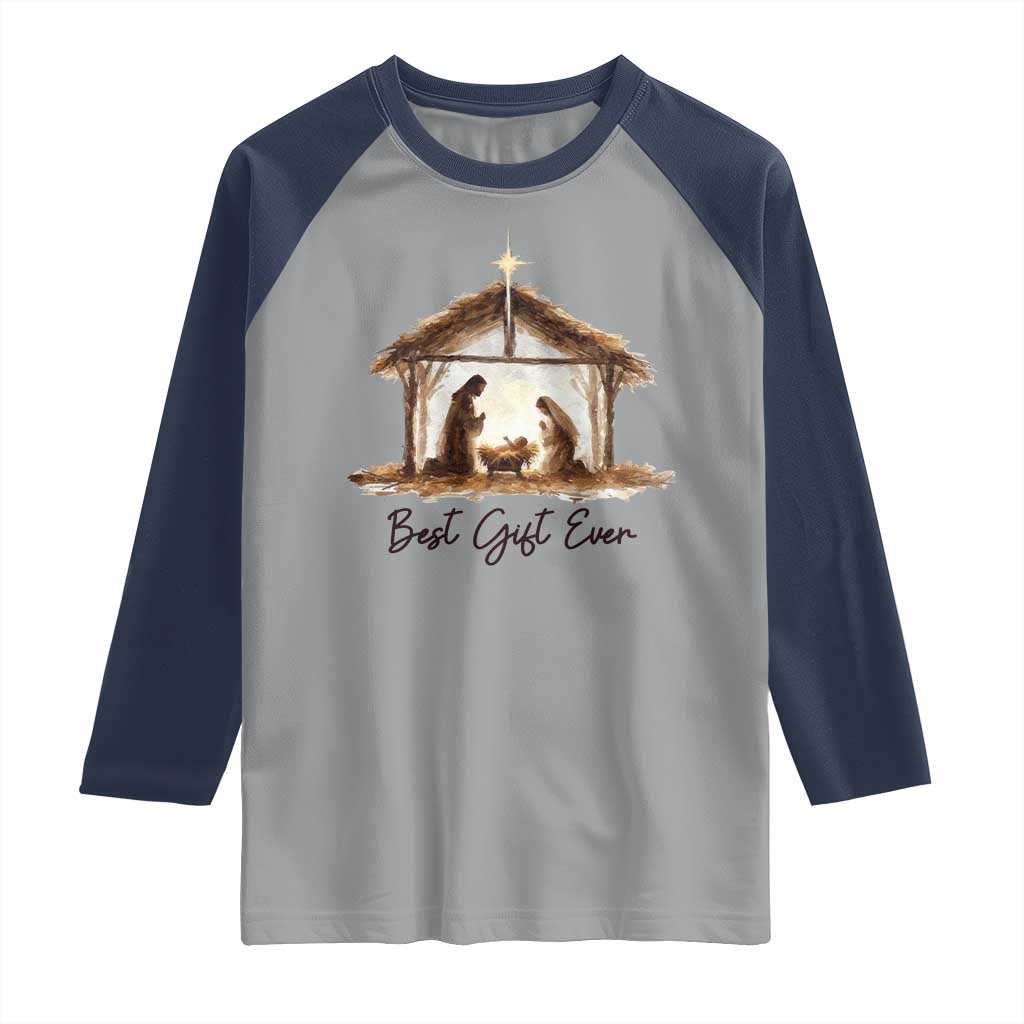 Nativity Scene Raglan Shirt Christian Christmas Jesus Best Gift Ever - Wonder Print Shop