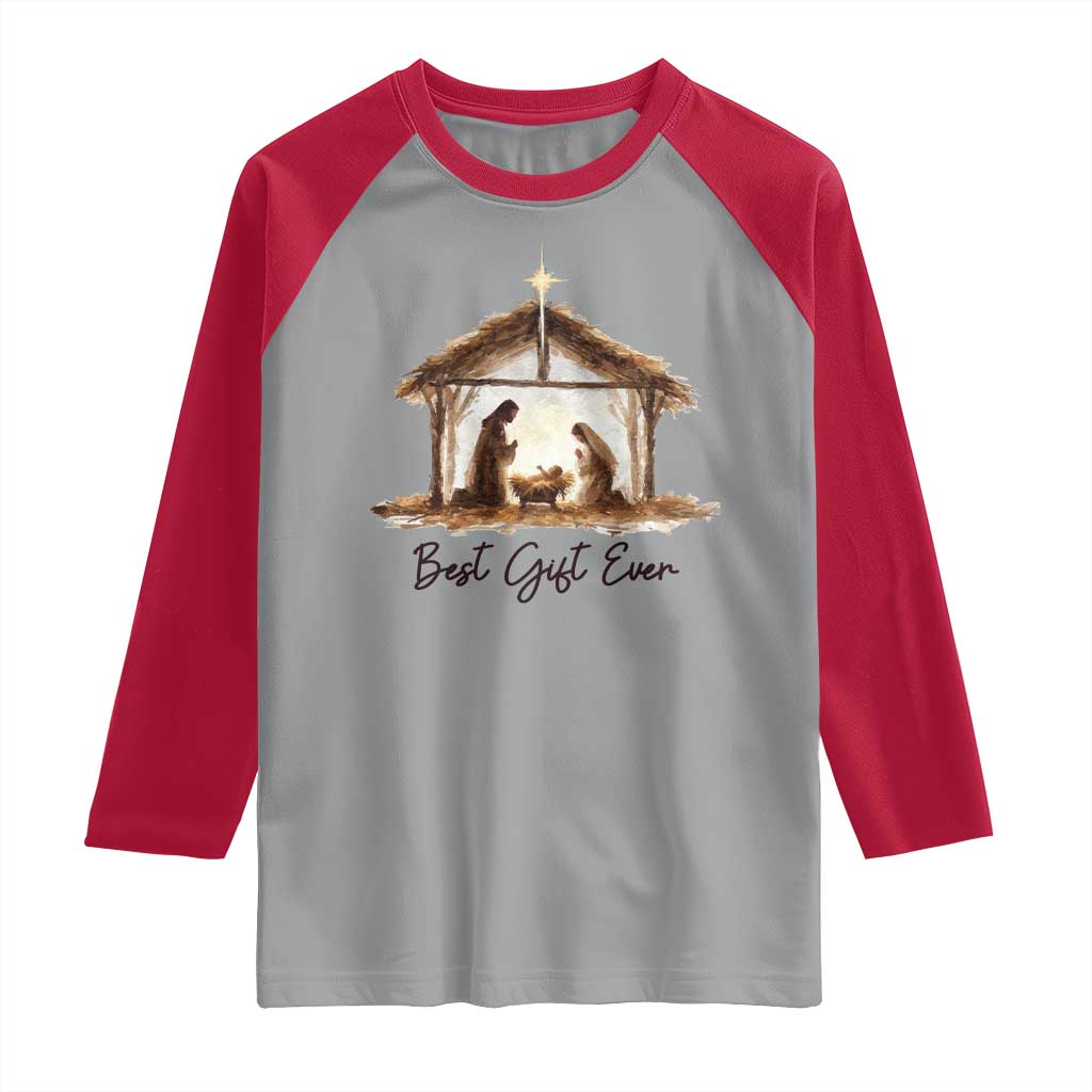 Nativity Scene Raglan Shirt Christian Christmas Jesus Best Gift Ever - Wonder Print Shop