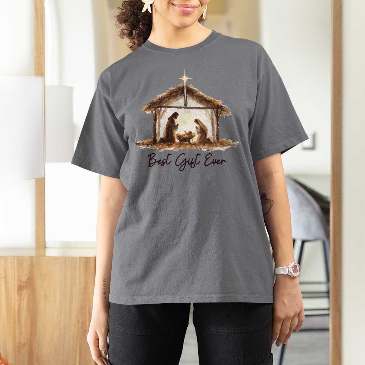 Nativity Scene T Shirt For Women Christian Christmas Jesus Best Gift Ever - Wonder Print Shop