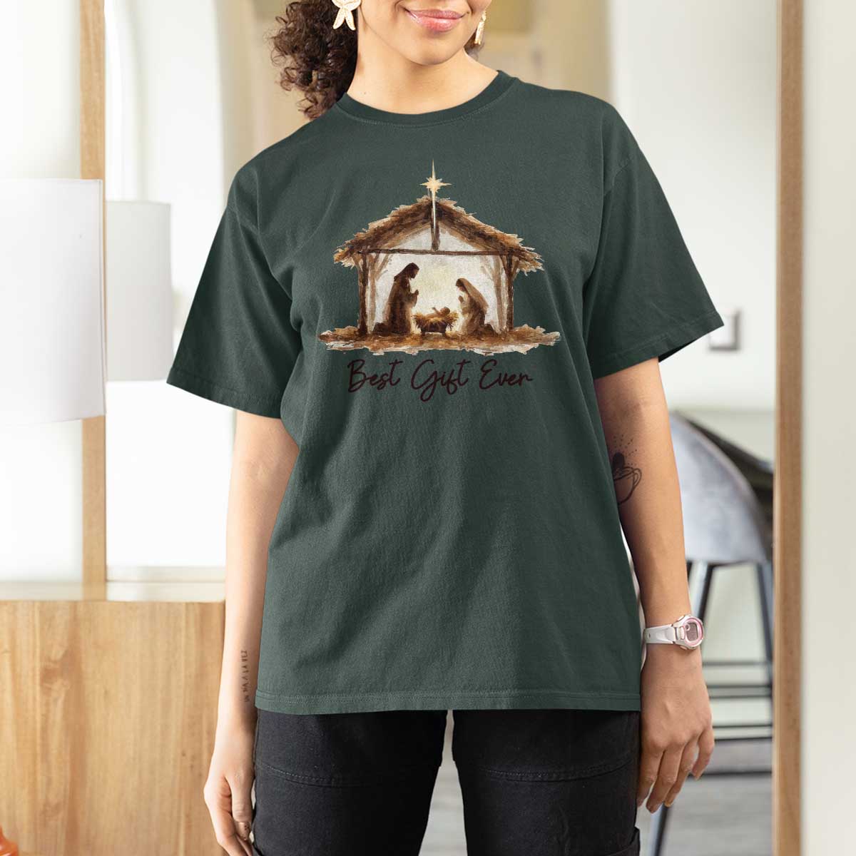 Nativity Scene T Shirt For Women Christian Christmas Jesus Best Gift Ever - Wonder Print Shop