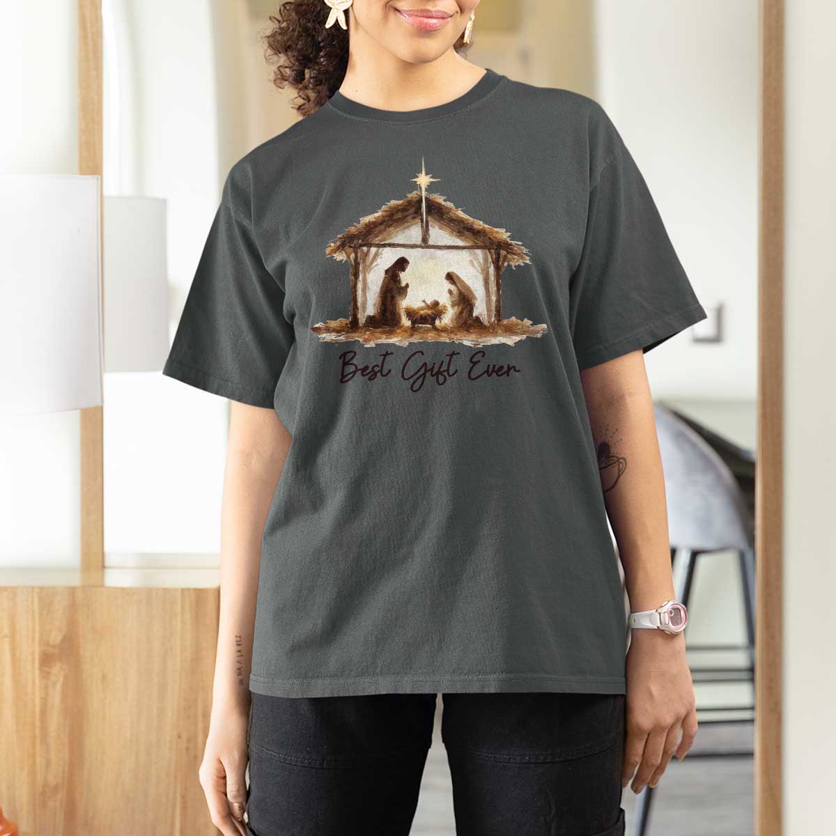 Nativity Scene T Shirt For Women Christian Christmas Jesus Best Gift Ever - Wonder Print Shop