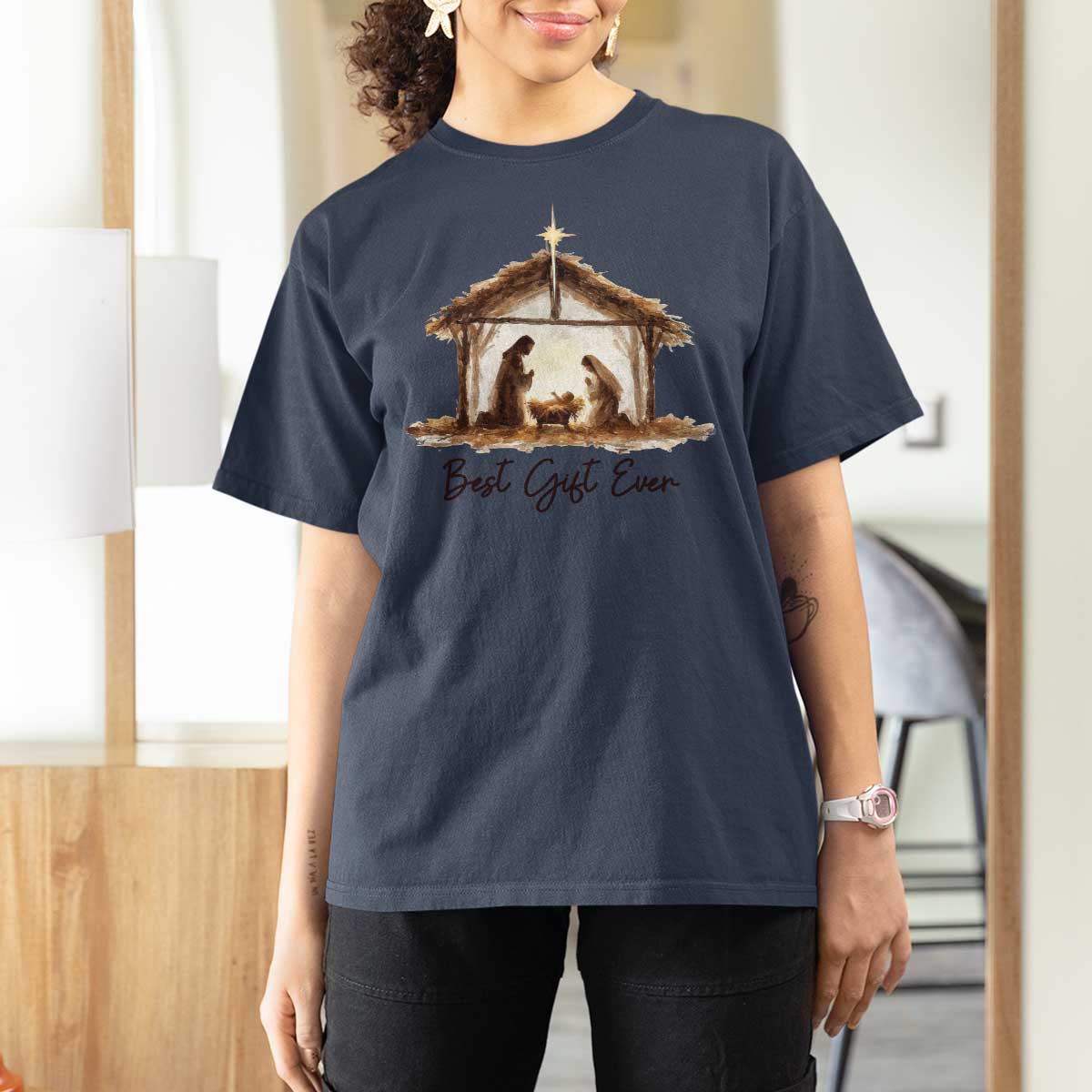 Nativity Scene T Shirt For Women Christian Christmas Jesus Best Gift Ever - Wonder Print Shop