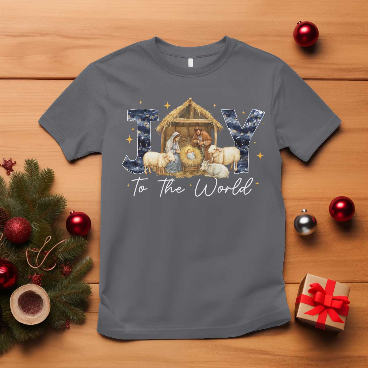 Nativity Scene T Shirt Christian Christmas Jesus Joy To The World - Wonder Print Shop